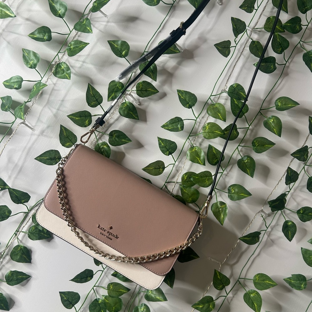 Kate Spade Pink and White Crossbody Bag with Minimalist Design